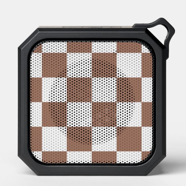 Checkered Pattern in White and Mocha Mousse Bluetooth Speaker (Front)