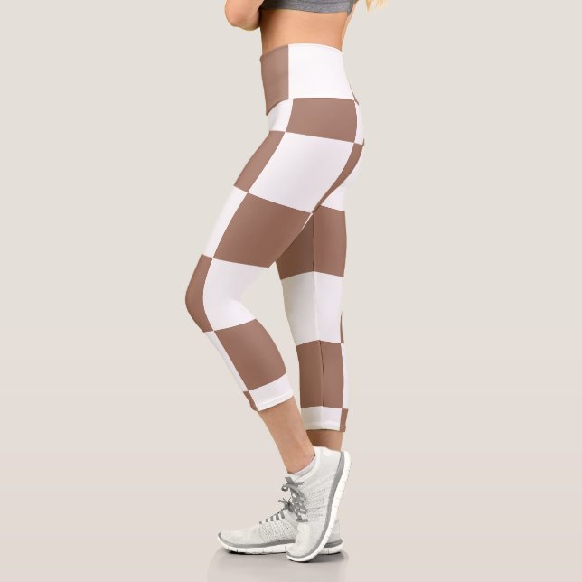 Checkered Pattern in White and Mocha Mousse Capri Leggings (Left)