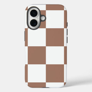 Checkered Pattern in White and Mocha Mousse iPhone 16 Case