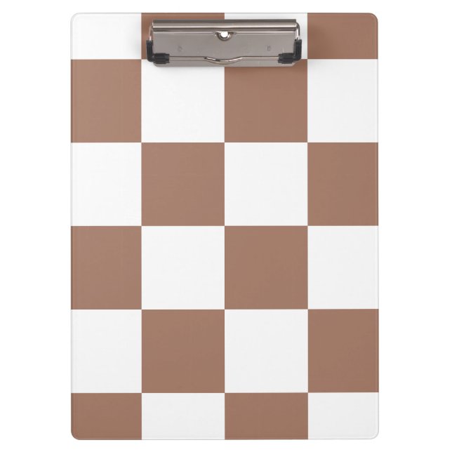 Checkered Pattern in White and Mocha Mousse Clipboard (Front)