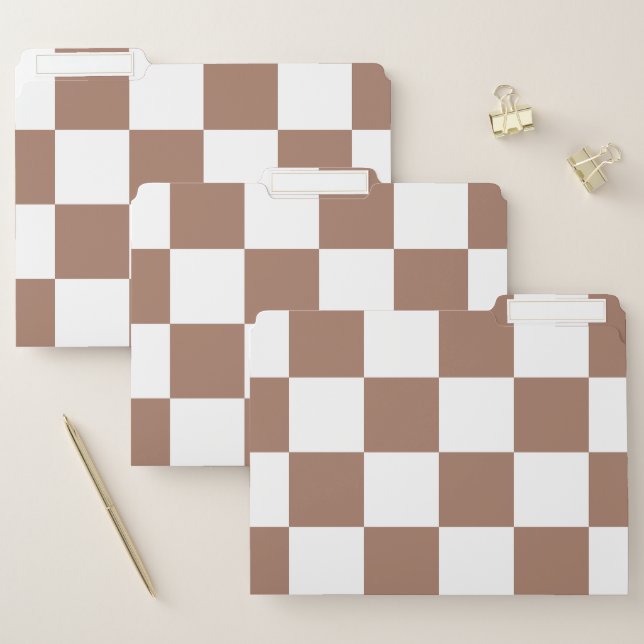 Checkered Pattern in White and Mocha Mousse File Folder (Set)