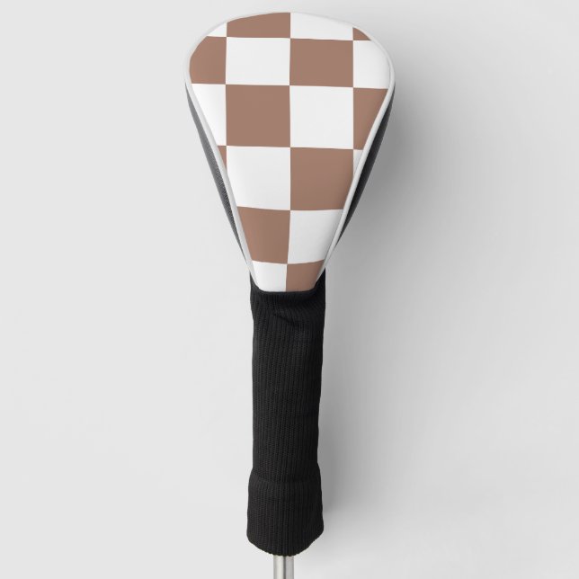 Checkered Pattern in White and Mocha Mousse Golf Head Cover (Front)