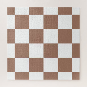 Checkered Pattern in White and Mocha Mousse Jigsaw Puzzle