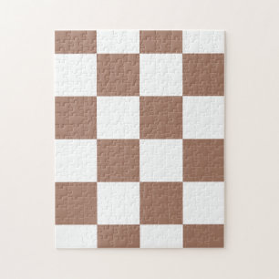Checkered Pattern in White and Mocha Mousse Jigsaw Puzzle
