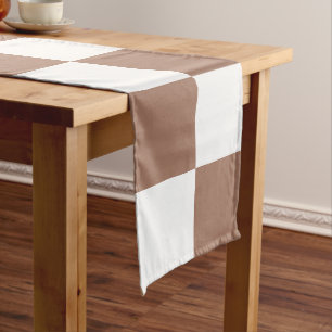 Checkered Pattern in White and Mocha Mousse Long Table Runner
