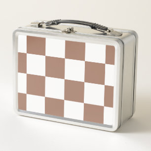 Checkered Pattern in White and Mocha Mousse Metal Lunch Box