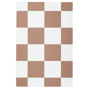 Checkered Pattern in White and Mocha Mousse Metal Print