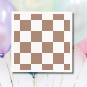 Checkered Pattern in White and Mocha Mousse Napkins