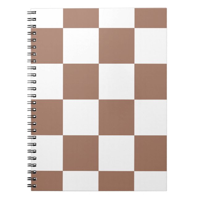 Checkered Pattern in White and Mocha Mousse Notebook (Front)