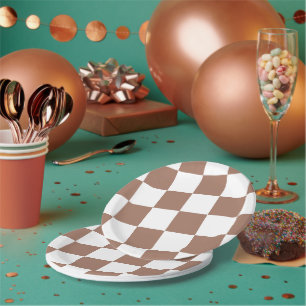 Checkered Pattern in White and Mocha Mousse Paper Plates