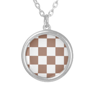Checkered Pattern in White and Mocha Mousse Silver Plated Necklace