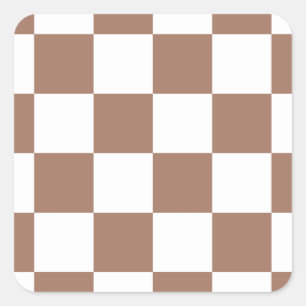 Checkered Pattern in White and Mocha Mousse Square Sticker