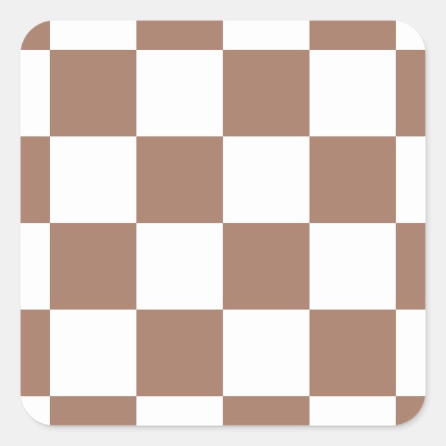 Checkered Pattern in White and Mocha Mousse Square Sticker (Front)