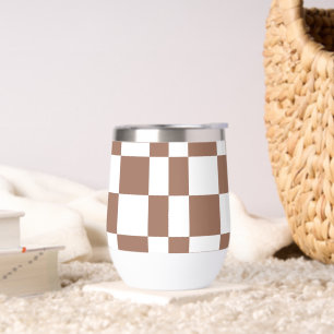 Checkered Pattern in White and Mocha Mousse Thermal Wine Tumbler