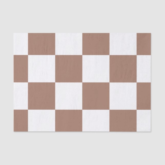 Checkered Pattern in White and Mocha Mousse Tissue Paper (Front)