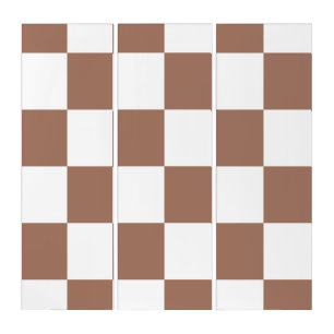 Checkered Pattern in White and Mocha Mousse Triptych