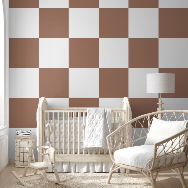 Checkered Pattern in White and Mocha Mousse Wallpaper (Kids)