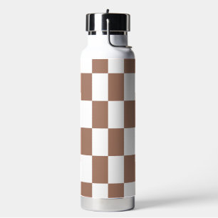 Checkered Pattern in White and Mocha Mousse Water Bottle