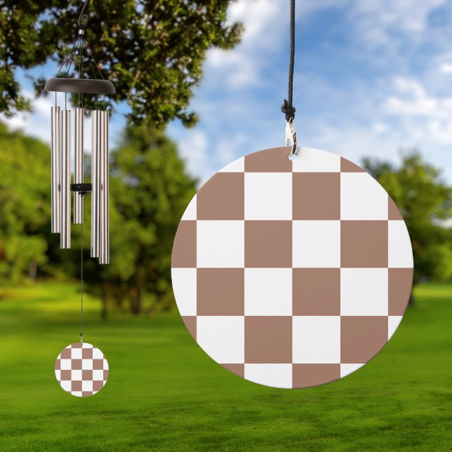 Checkered Pattern in White and Mocha Mousse Wind Chime (Outdoor)