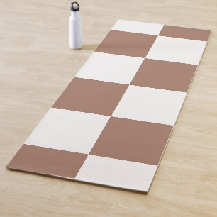 Checkered Pattern in White and Mocha Mousse Yoga Mat