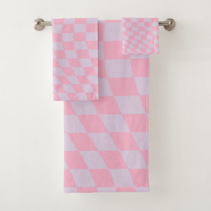Checkered Pattern Lilac Pink Check Checkerboard Bath Towel Set