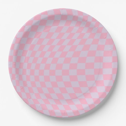 Checkered Pattern Lilac Pink Check Checkerboard Paper Plates