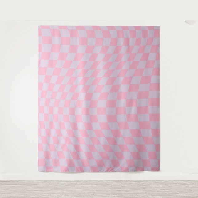 Checkered Pattern Lilac Pink Check Checkerboard Tapestry (Front)
