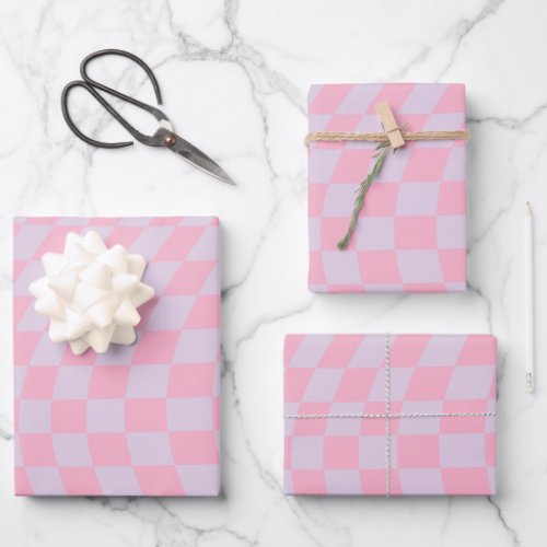 Checkered Pattern Lilac Pink Check Checkerboard Wrapping Paper Sheets