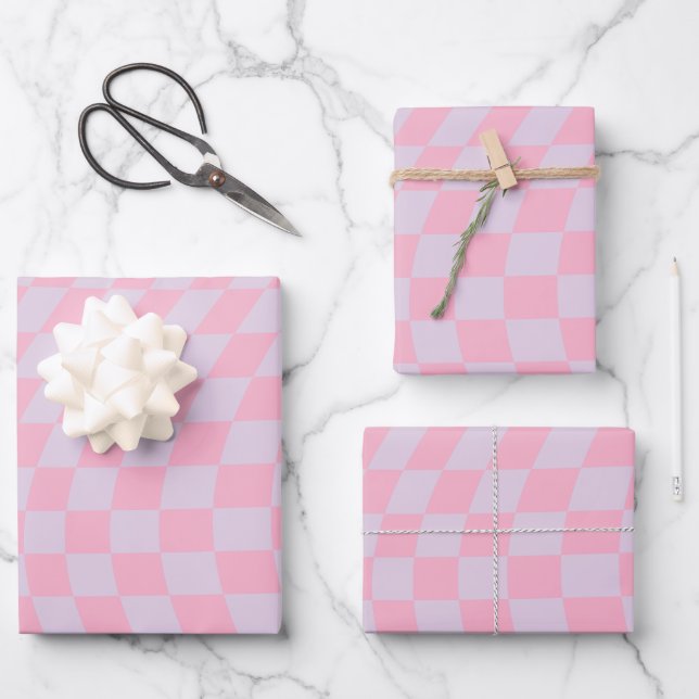 Checkered Pattern Lilac Pink Check Checkerboard Wrapping Paper Sheets (Front)