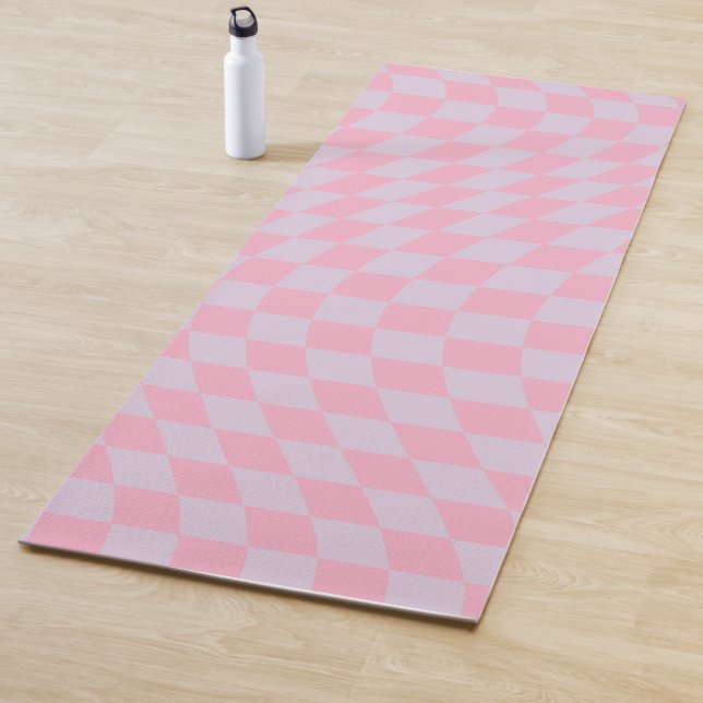 Checkered Pattern Lilac Pink Check Checkerboard Yoga Mat (In Situ)