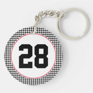 Checkered Pattern NUMBER Sports Racing Age Red Keychain