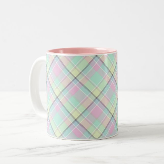 Checkered pattern of caramel colors. Two-Tone coffee mug (Front Left)