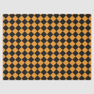 Checkered Pattern Orange and Black Decoupage Tissue Paper