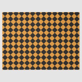 Checkered Pattern Orange and Black Decoupage Tissue Paper