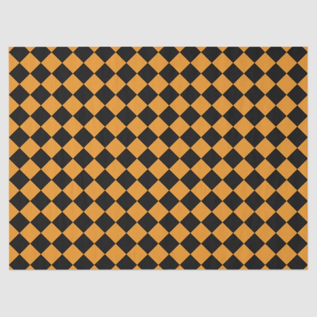 Checkered Pattern Orange and Black Decoupage Tissue Paper (Front)