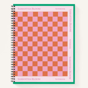 Checkered Pattern Orange Pink Diary Notebook