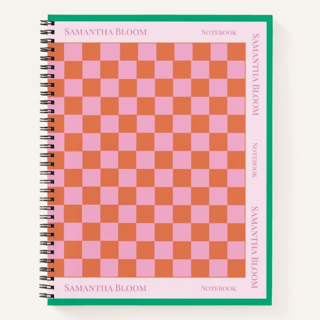 Checkered Pattern Orange Pink Diary Notebook (Front)