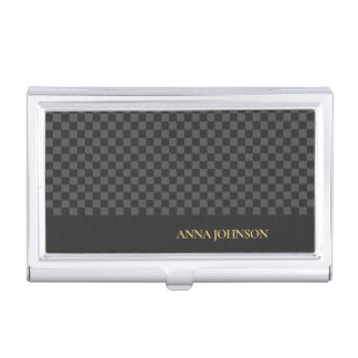 Checkered Pattern Personalized Name Business Card Case