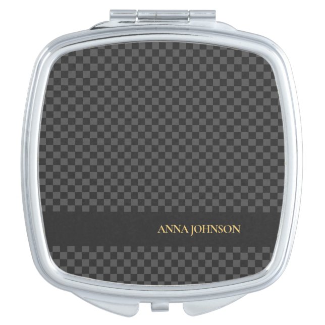 Checkered Pattern Personalized Name Compact Mirror (Front)