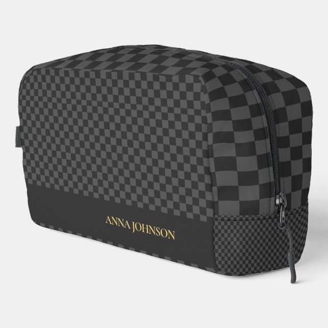 Checkered Pattern Personalized Name Dopp Kit (Right Corner)