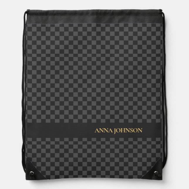 Checkered Pattern Personalized Name Drawstring Bag (Front)