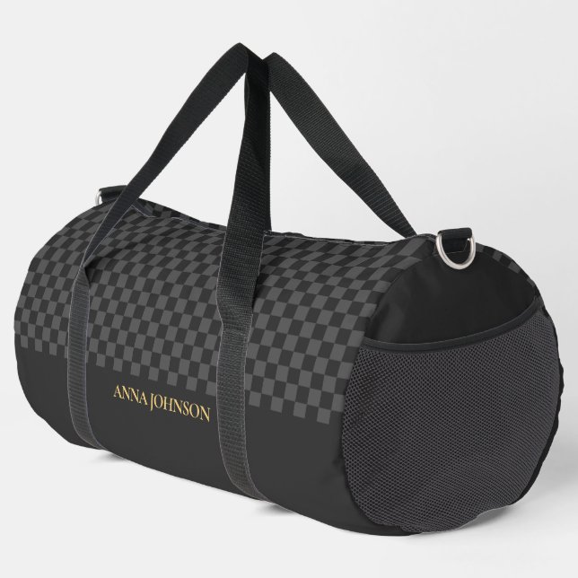 Checkered Pattern Personalized Name Duffle Bag (Right Corner)