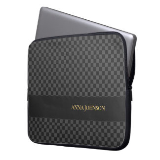Checkered Pattern Personalized Name Laptop Sleeve