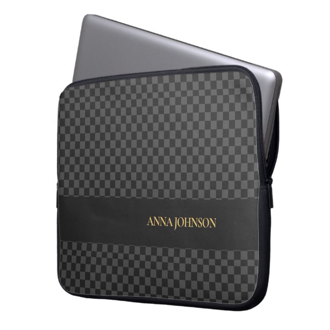 Checkered Pattern Personalized Name Laptop Sleeve (Front Left)