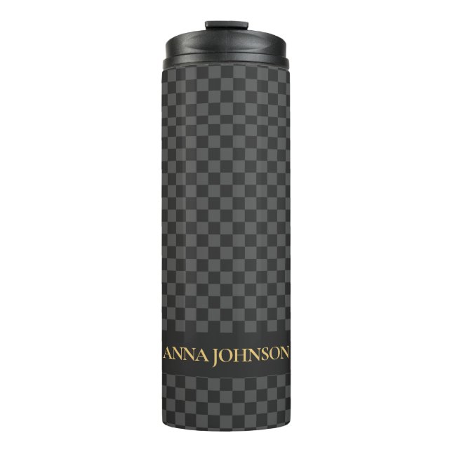 Checkered Pattern Personalized Name Thermal Tumbler (Front)