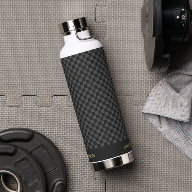 Checkered Pattern Personalized Name Water Bottle (Gym)