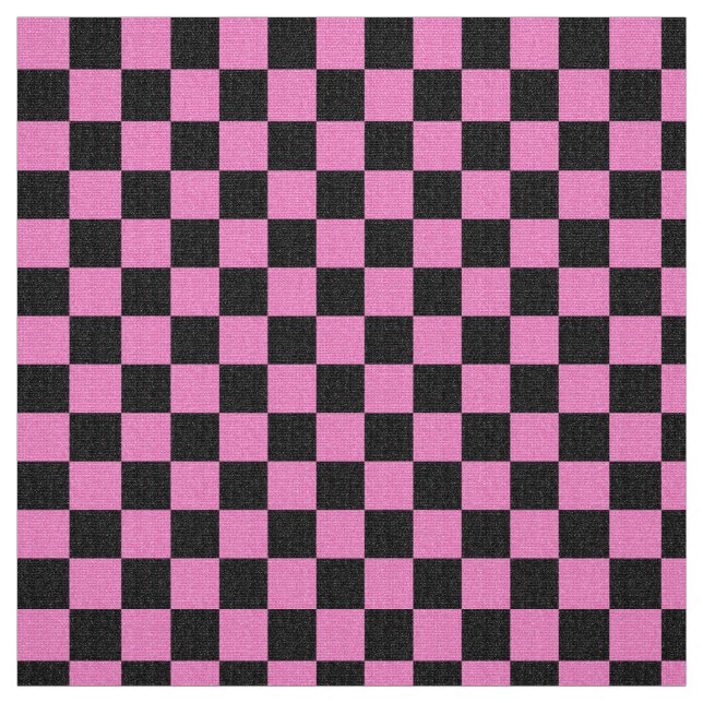 Checkered Pattern Pink Black Glitter, Trendy Chic Fabric (Swatch)