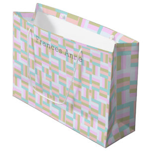 Checkered Pattern Pink/Blue-Green/Gold/White Large Gift Bag