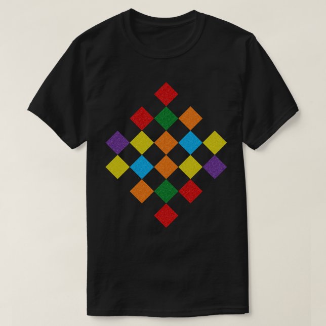 Checkered Pattern Rainbow Glitter Gay LGBT Pride T-Shirt (Design Front)