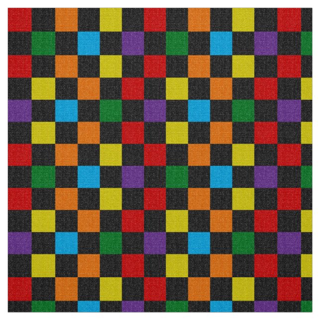 Checkered Pattern Rainbow Glitter Pride Gay LGBT Fabric (Swatch)